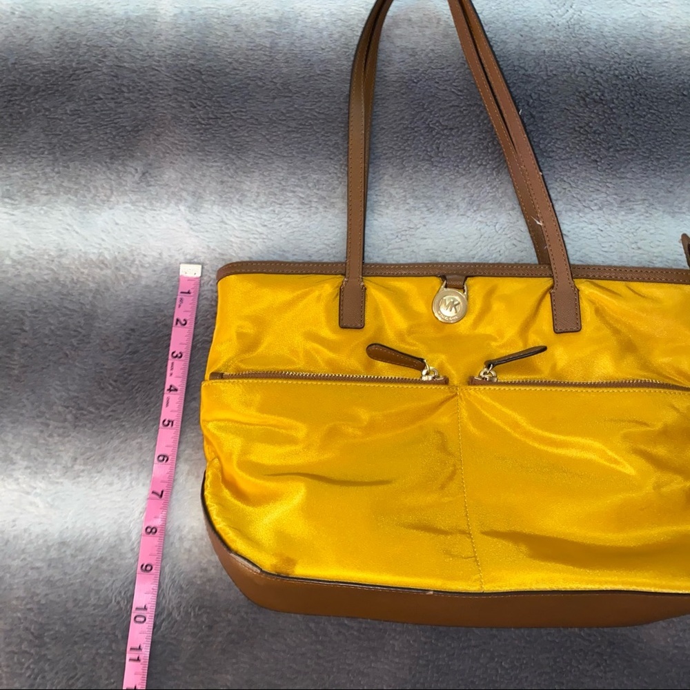 Michael Kors Kempton Golden Yellow Pocket Nylon Leather Trim Bag - Picture 13 of 14
